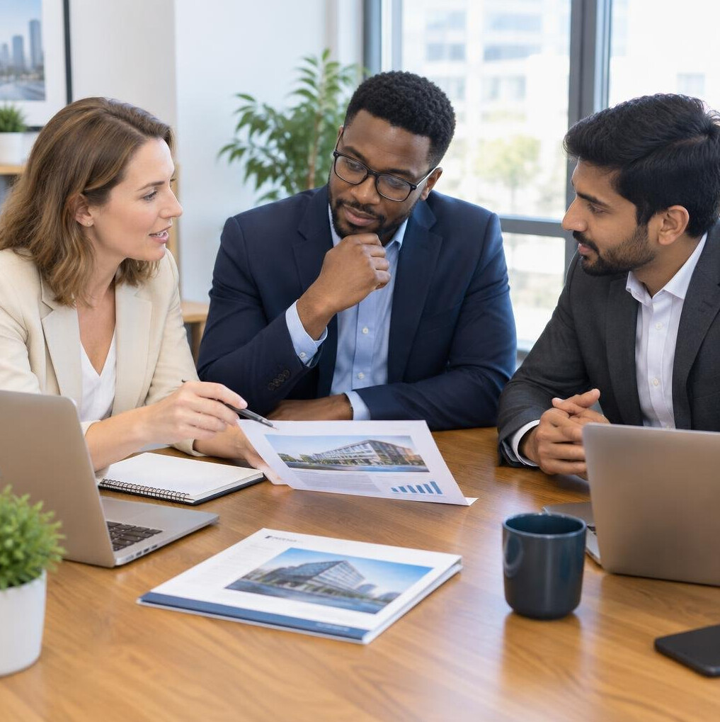 Business meeting around a table with documents