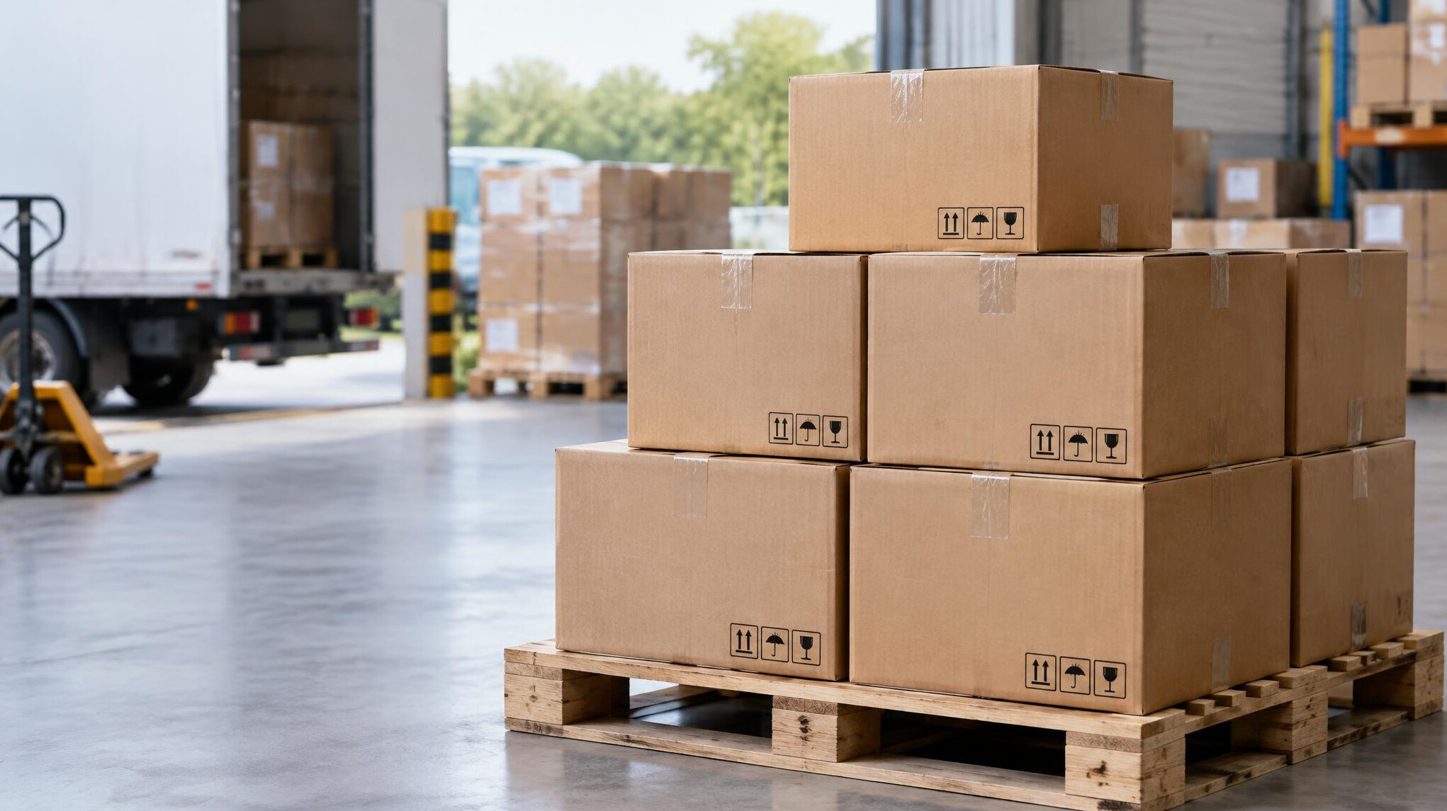 Stack of delivery cardboard boxes ready for shipping
